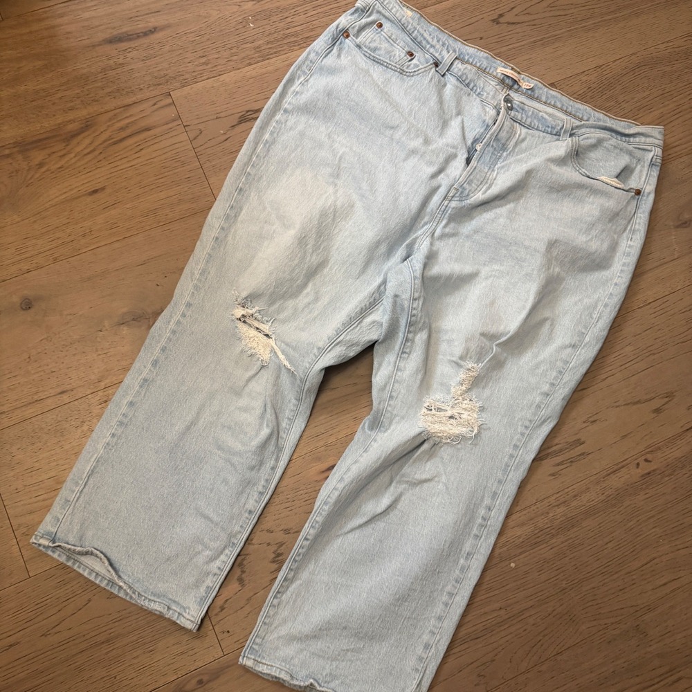 Levis Premium Ribcage Straight Ankle Jeans 22W Light‎ Wash Distressed Button Fly
